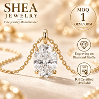 Collier pendentif solitaire ovale personnalisé 0,5-3 carats en diamant de laboratoire à quatre griffes, or jaune massif 10K/14K/18K, certifié IGI VVS