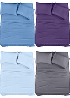 Ensemble de draps de lit Queen Size pour hôtel, tissu personnalisé en polyester et coton, couleurs unies, ensemble de literie en lin, ensemble de draps de lit 4 pièces