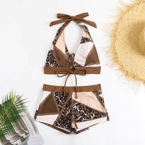Nuevo Traje de Baño Bikini de Dos Piezas con Estampado de Leopardo, Sexy, con Tirantes Ajustables, Diseño de Escote Fruncido y Parte Inferior Plana - Product Image 1