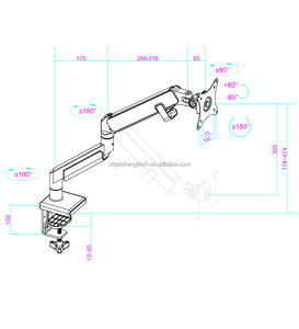 Bras de moniteur à ressort à gaz Jiesheng TF1-1G de haute qualité, <span class=keywords><strong>support</strong></span> pour moniteur <span class=keywords><strong>PC</strong></span> de 15 kg, compatible avec les <span class=keywords><strong>écran</strong></span>s de 17 à 40 pouces, inclinaison/rotation/rotation à 360°, 75/100 mm en stock - Product Image 2