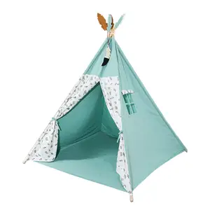 Maibeibi Baby Tipi Tent House Playhouse Indoor Foldable Children's Toy Tents Cotton Canvas 4 Poles Kids Indian Teepee Tent