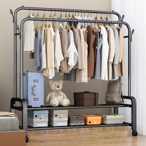 Heavy Duty Metal Double Pole <b>Clothes</b> <b>Rack</b> Indoor Flexible Storage Garment <b>Rack</b> Kitchen Bathroom Living Room Shoes Storage - Product Image 3