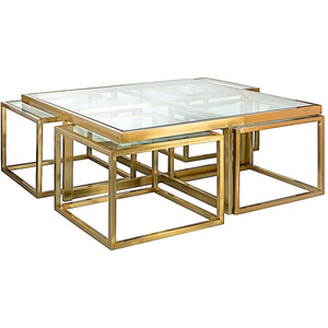 Moderner quadratischer Couch tisch aus Edelstahl und Glas mit versch achtel ten Beistell tischen für das Wohnzimmer - Product Image 1