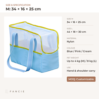 Sac de transport pliable pour chat en nylon rose, bleu et blanc, style coréen, avec fenêtre en maille et bandoulière, grande capacité (8 kg) pour les promenades quotidiennes