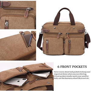 Meilleur grand marron hommes cartable imperméable velours côtelé convertible sac à dos sac de messager pour hommes 17 pouces ordinateur portable - Product Image 5