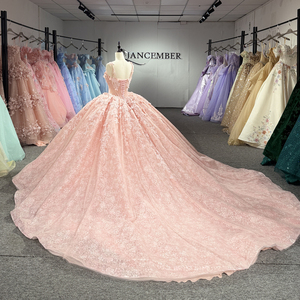 Robe de Quinceañera de luxe rose poudré Dy1552 avec appliques florales 3D, corset perlé, tulle scintillant, robe de bal de princesse Jancember - Product Image 3