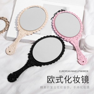 Handheld <b>Makeup</b> Mirror Oval Shape Metal Frame Patterned Handle Portable <b>Vanity</b> Mirror For Women Gift - Product Image 5