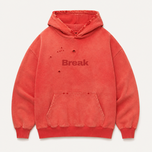 Men's Heavyweight Hoodies Screen Printed <strong>Oodie</strong> Oversized Vintage Oversized Red Acid Wash Distressed Cotton Hoodie - Product Image 2