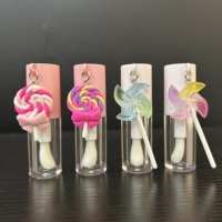 ISMAN 4ml Tube de brillant à lèvres vide, design sucette avec pinceau large et pendentif moulin à vent, trou de suspension, rose et blanc, prix usine, professionnel