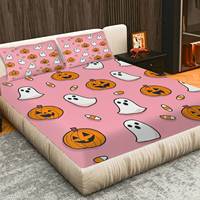Parure de lit Halloween personnalisée en polyester tricoté écologique, 3 pièces, drap-housse, 200 fils/cm², 40 fils/tissu, style américain