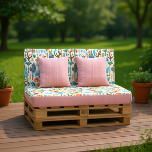 Set di 4 Cuscini Durevoli in Tessuto per Pallet da Esterno 120x80 + 120x50 cm, Spessore 12 cm, con Rivestimento Rimovibile per Divano da Giardino - Product Image 2