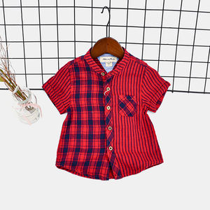 Vente chaude Enfants Vêtements Casual Revers Col Top Chemises Garçon <span class=keywords><strong>gaze</strong></span> <span class=keywords><strong>chemise</strong></span> Col Rond Plaid Rayé lâche été garçons <span class=keywords><strong>chemise</strong></span> - Product Image 5