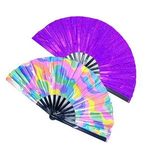 Éventail à main pliable pour festival de paillettes Clack Holographic Rave Hand Large Craft Iridescent Fan for Party Outfit Accessories - Product Image 4
