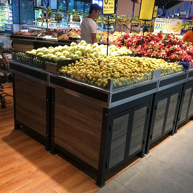 Frutas e Vegetais Cremalheiras de Exposição do supermercado, Prateleiras de Aço Inoxidável Vegetal