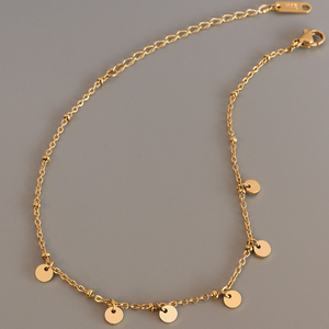 Nouvelle Arrivée Bijoux de Mode Étanche Plaqué Or 18 carats Acier Inoxydable Chaîne Délicate Petite Breloque Disque Pièce de Monnaie Bracelet de Cheville pour Femme - Product Image 5