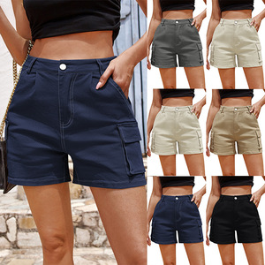 Pantalones cortos de mezclilla para mujer Ropa de verano para mujer Pantalones cortos de mezclilla de cintura alta Pantalones vaqueros rasgados deshilachados con flecos para mujer Pantalones cortos calientes con bolsillos - Product Image 2