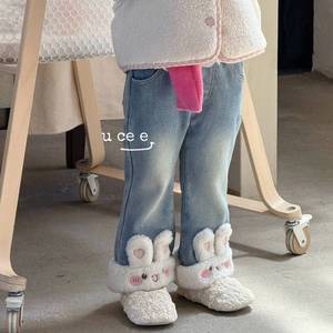 Tongxingyuan Girls Fleece Lined Jeans Mid Waist Straight Leg Winter Pants Childrens Clothing - Product Image 3
