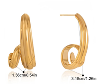 Boucles d'oreilles abstraites en acier inoxydable plaqué or, design sculptural, art contemporain, étanches, hypoallergéniques, vente en gros