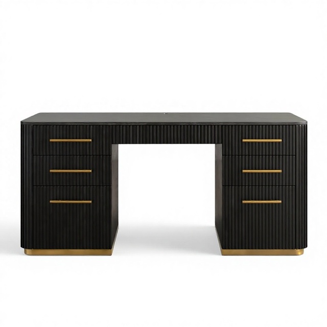 Ergonomic Adjustable Durable Executive Desk Drawer Mixed Material Design Brass Hardware Cord Management Mortise-and-Tenon