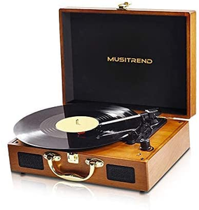 <span class=keywords><strong>Tocadiscos</strong></span> Retro de Madera con Forma de Maleta para LP, Reproductor de Vinilo de 33/45/78 RPM, Gramófono con Altavoces Integrados, Reproductor BT, Fonógrafo Portátil - Product Image 1