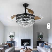 Lustre noir en cristal de décoration pour la maison a mené le ventilateur de plafond intelligent avec l'inverseur léger