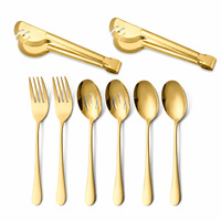 Ensemble d'ustensiles de service de buffet en acier inoxydable doré avec cuillère ajourée, fourchette et pinces pour la restauration et les restaurants