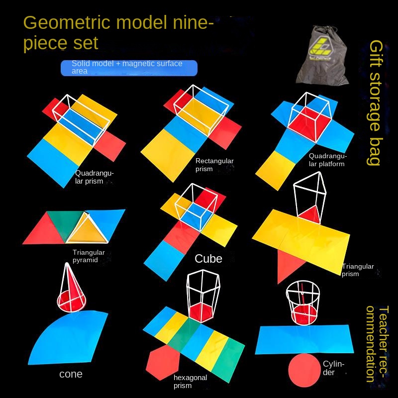 Conjunto de 9 piezas de modelos geométricos tridimensionales.