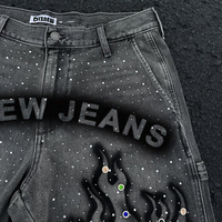 DiZNEW 2025 Design exclusif d'un jean noir rétro incrusté de pierres précieuses, short en jean haut de gamme de qualité garantie pour homme