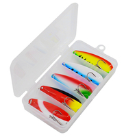 Lot de 5 leurres de pêche en métal avec hameçons triples pour achigan, brochet, truite, leurres rotatifs avec boîte de rangement pour achigan, truite, brochet d'eau douce