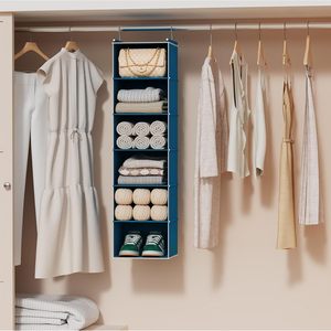 6-<b>Shelf</b> Hanging Closet Organizer 33x15x85cm Foldable Storage <b>Shelves</b> With <b>Hooks</b> For Bedroom Neatening - Product Image 5