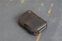 Dompet Kartu Kulit Full Grain Tipis, Dompet Saku Depan Minimalis, Slot Pena Jahitan Tangan
