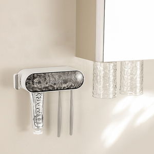 Maßgefertigter Familien-Zahnbürstenhalter aus Kunststoff mit Zahnpastaspender, Wandmontage, Elektrischer Badezimmer-Duschhalter mit Klebehaken - Product Image 2