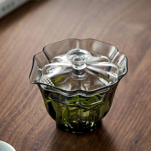 Service à thé en verre Gaiwan avec couvercle et infuseur pour cérémonie du thé vert, forme irrégulière, fond épais, haut de gamme - Product Image 1