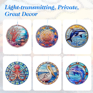 Panel Decorativo de Cristal con Diseño de Animales Marinos, Estilo Art Deco, Redondo, para Colgar en la Ventana, 7.87 Pulgadas, Atrapasueños, Decoración de Pared con Cinta - Product Image 6