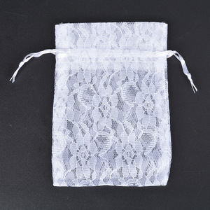 Sacs d'emballage en organza à cordon personnalisés en gros, 10x14cm, blancs transparents avec logo personnalisé pour cadeau de mariage - Product Image 5