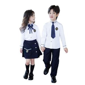 Primary <strong>School</strong> Students' British-Style <strong>School</strong> Uniform White Shirts <strong>Navy</strong> Skirts <strong>Trousers</strong> with Custom Embroidered <strong>School</strong> Badge - Product Image 3