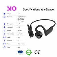 Écouteurs à conduction osseuse JL Chip Bluetooth 5.3 à crochet d'oreille, étanches IPX8, autonomie 4-8h, commande vocale, stéréo, noirs