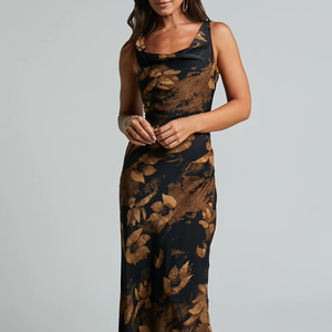 Il produttore di abbigliamento femminile OEM offre abiti lunghi floreali alla moda eleganti con Design nero senza maniche all'ingrosso - Product Image 1