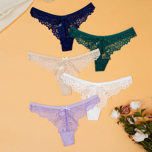 Culottes en dentelle sexy pour femmes, bords festonnés, string transparent, taille mi-haute, respirant, broderie florale, lingerie, sous-vêtements - Product Image 4