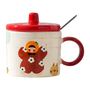 Mug en céramique moderne de dessin animé 350 ml avec couvercle et cuillère, souvenir de fête pour un usage domestique - Product Image 5