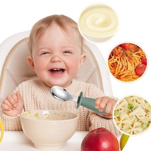 AM azon Hot Bán 316 thép không gỉ trẻ em muỗng nĩa dao cấp thực phẩm Silicone xử lý bé dao kéo đặt trẻ em ăn đồ dùng - Product Image 4