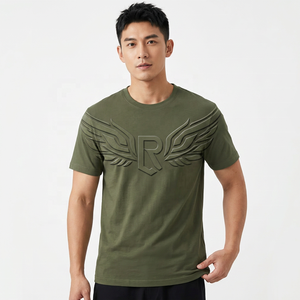 T-shirt en coton à manches courtes vert olive pour homme, coupe classique, col rond, couleur unie, jersey tricoté, décontracté - Product Image 5