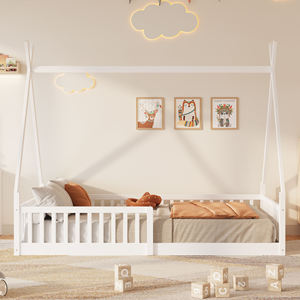 Lit plateforme pour <span class=keywords><strong>chambre</strong></span> d'enfant, taille double, en pin massif, avec barrière de sécurité au plafond, design lavable, facile à assembler, <span class=keywords><strong>blanc</strong></span> - Product Image 2