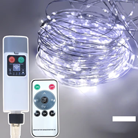 Guirlande lumineuse de Noël moderne, 10 m, 100 LED, fil de cuivre, rechargeable par USB, blanc chaud, étanche, télécommande, IP65
