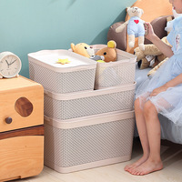 Panier de rangement moderne en plastique pour la maison, panier à linge, organisateur de vêtements, conteneur de rangement à motif rotin avec couvercle, vente en gros