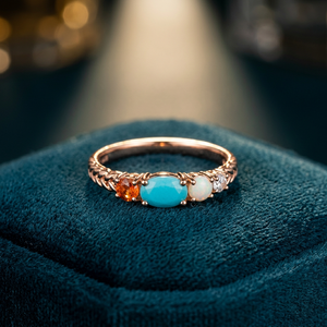 Bague en argent sterling 925 plaqué or 14 carats avec pierres de lune rose turquoise et opale en forme de poire, bijoux de fête classiques pour femmes, Bella Jewelry - Product Image 2