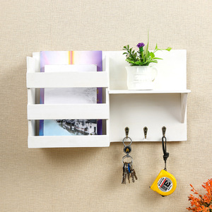 Estante de almacenamiento montado en la pared, blanco, 1 nivel, con ganchos para llaves, organizador de correo, sala de estar, dormitorio, cocina, estante decorativo - Product Image 4
