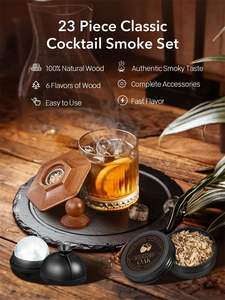 Kit de 23 outils pour barman : Torche à fumer le whisky, 12 copeaux de <span class=keywords><strong>bois</strong></span>, glaçons pour moules à boules, infuseur à fumée pour cocktails, shaker à whisky Old Fashioned - Product Image 5