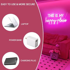 Letreros de Neón Decorativos para Pared, 'Este <span class=keywords><strong>Es</strong></span> Mi Lugar Feliz', para Dormitorio de Adolescentes, LED Rosa, Acrílico, Montaje en Pared, Interruptor Regulable, Alimentación USB, Adhesivo - Product Image 4