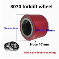 Roue de chariot élévateur hydraulique à fourche avant en polyuréthane rouge avec noyau en fer PU de 3 tonnes, fabriquée en Chine continentale
